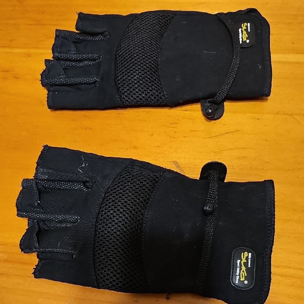 Black Fingerless Gloves with Reinforced Palms. Canvas & Suede. TOTE 4
